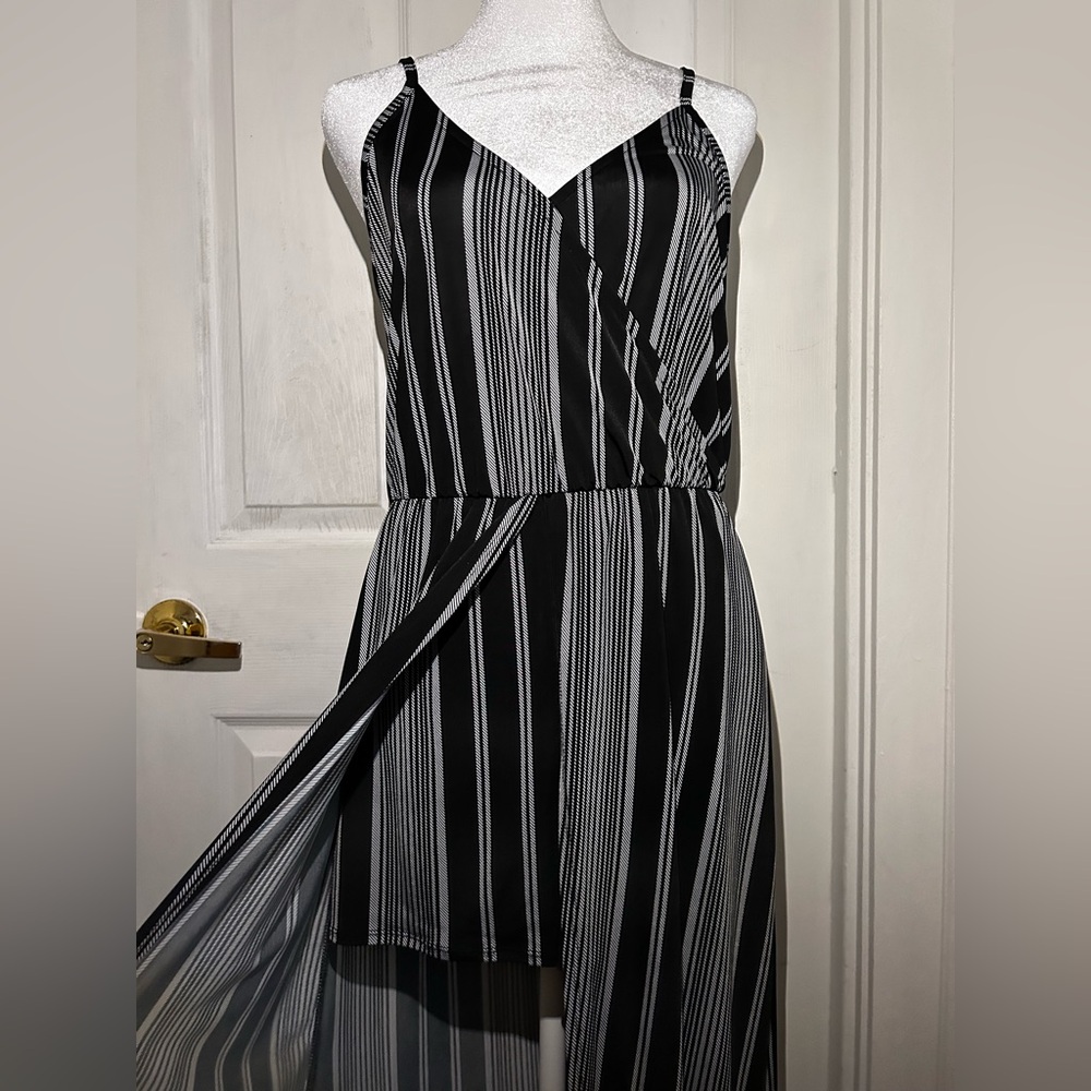 Black and White Striped Romper with attached skirt